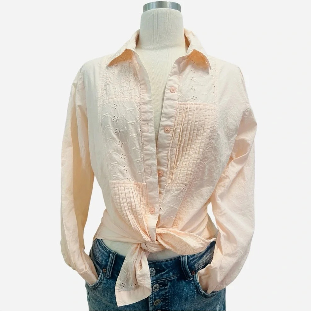 AMERICAN SWEETHEART- COTTAGE CORE Light Pink Button-Down Shirt - Picture 1 of 9